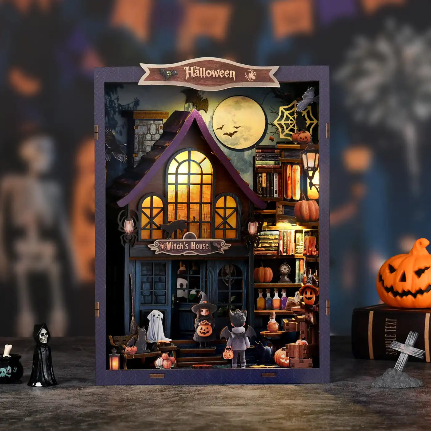 Magical Halloween Night – DIY Book Nook Kit with LED Touch Lamp (3D wooden puzzle)