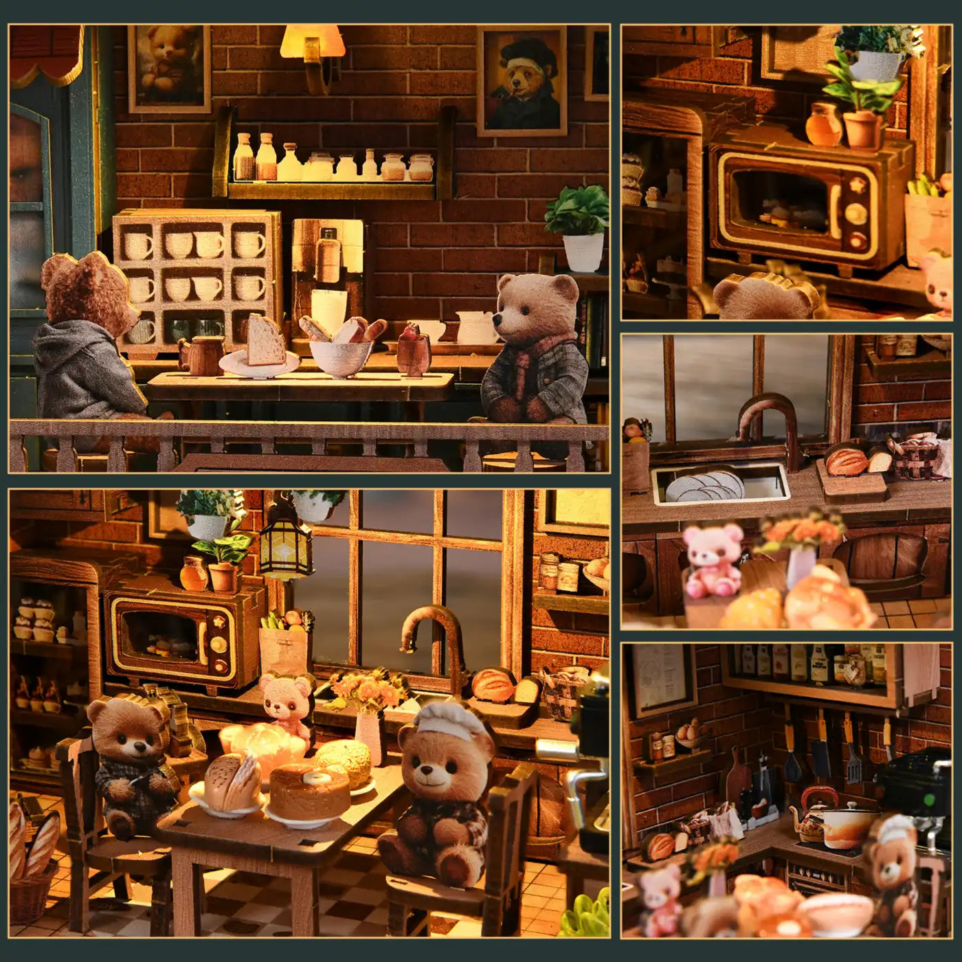 Bear Restaurant – DIY Mini House Kit with LED Touch Light(3D wooden puzzle)