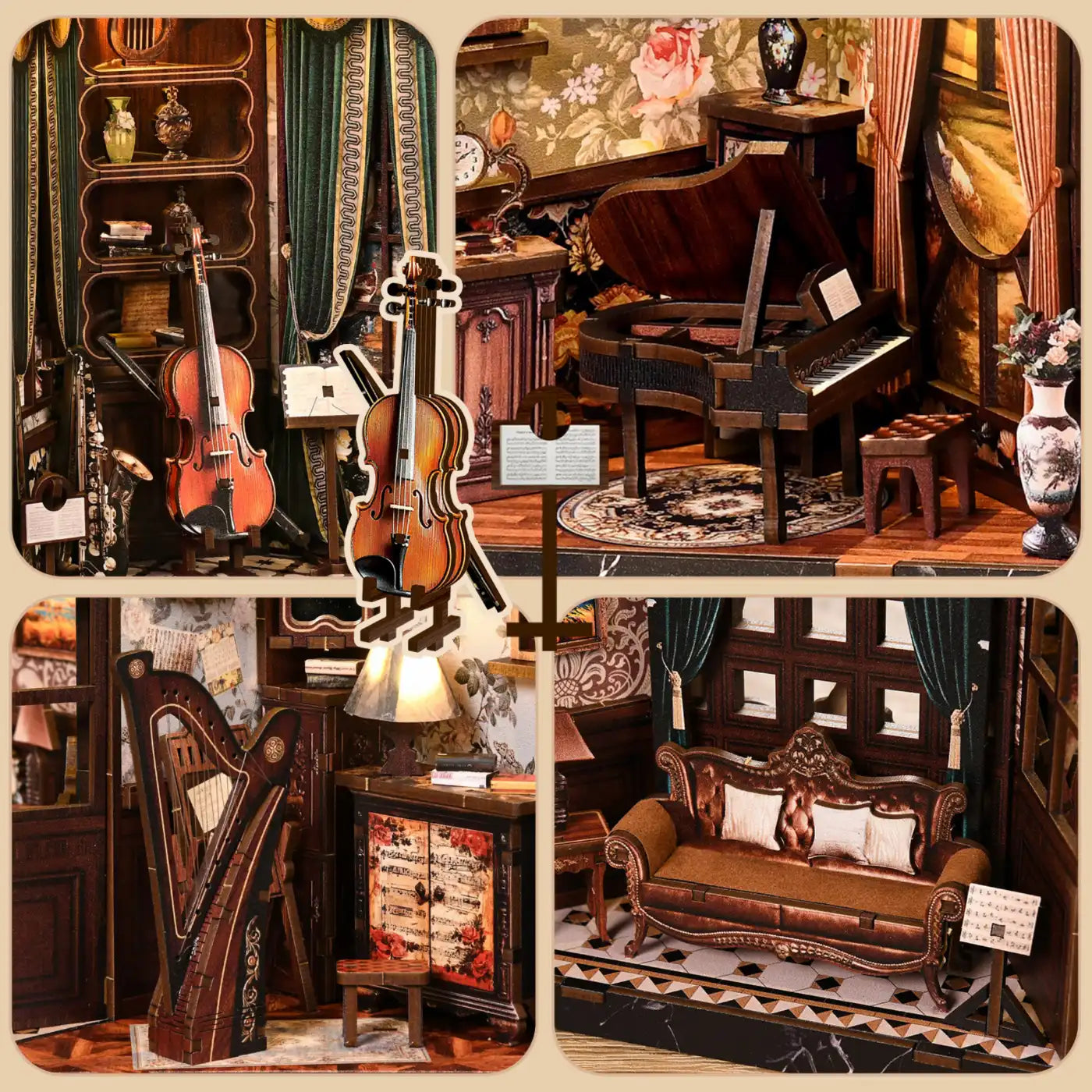 Melody Musical Instrument Box – DIY Book Nook Kit with LED Touch Lamp (3D wooden puzzle)