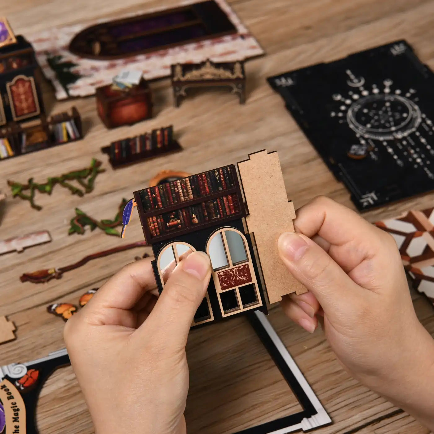 The Realm of the Magic Book – DIY Book Nook Kit (3D Wooden Puzzle)