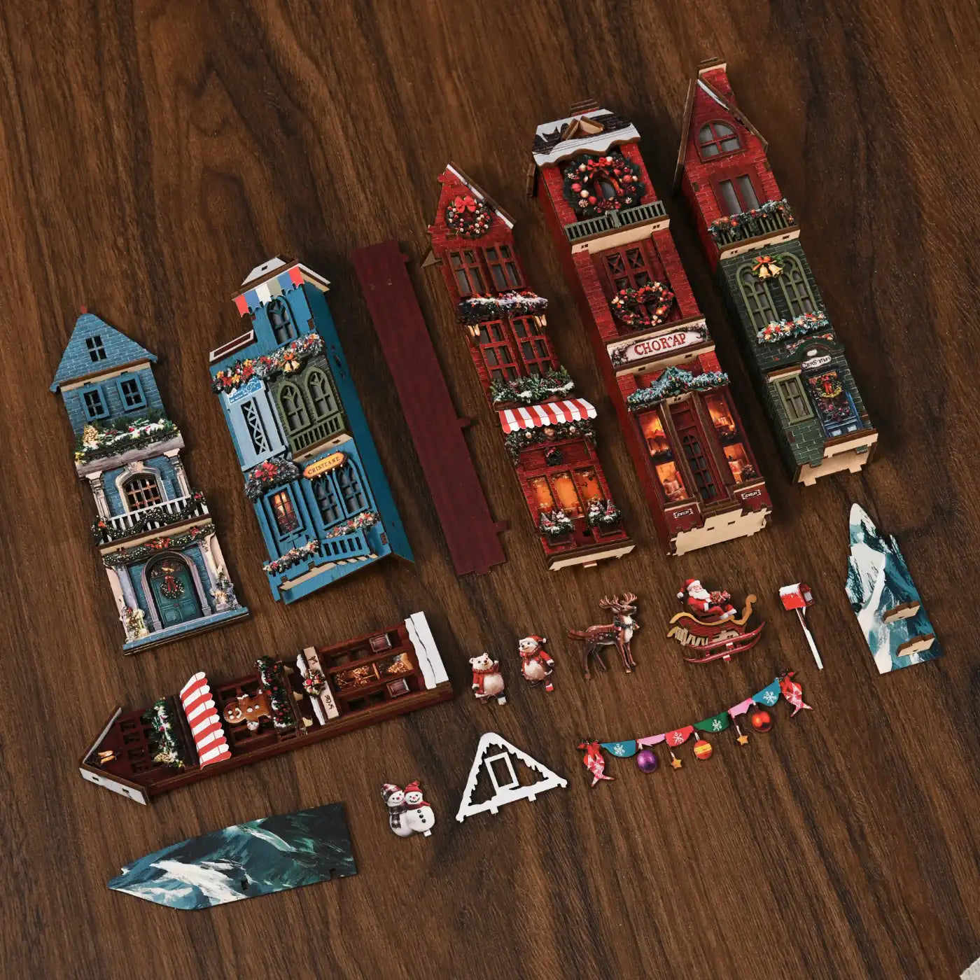 Juligt gathörn – DIY Book Nook-kit med LED-touchlampa (3D-träpussel)