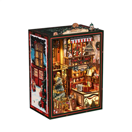 Christmas Shop – DIY Book Nook Kit with LED Touch Lamp and Music Box (3D Wooden Puzzle)