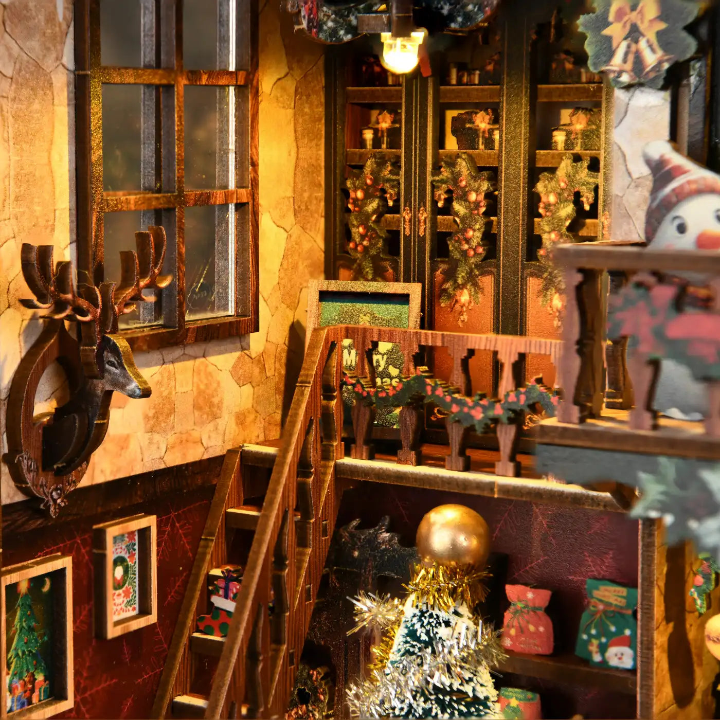 Christmas Shop – DIY Book Nook Kit with LED Touch Lamp and Music Box (3D Wooden Puzzle)