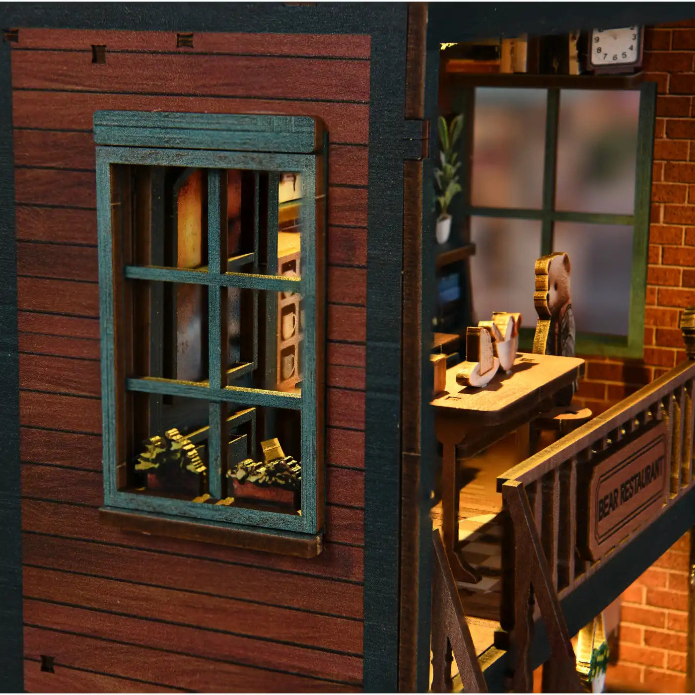 Bear Restaurant – DIY Mini House Kit with LED Touch Light(3D wooden puzzle)