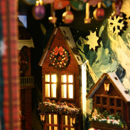 Christmas Street Corner – DIY Book Nook Kit with LED Touch Lamp (3D wooden puzzle)