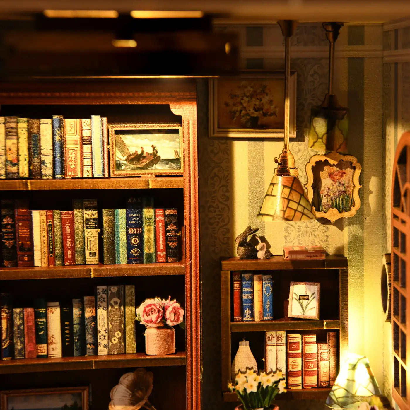 Blue Bookstore Reading Room – DIY Book Nook Kit with LED Touch Lamp (3D wooden puzzle)