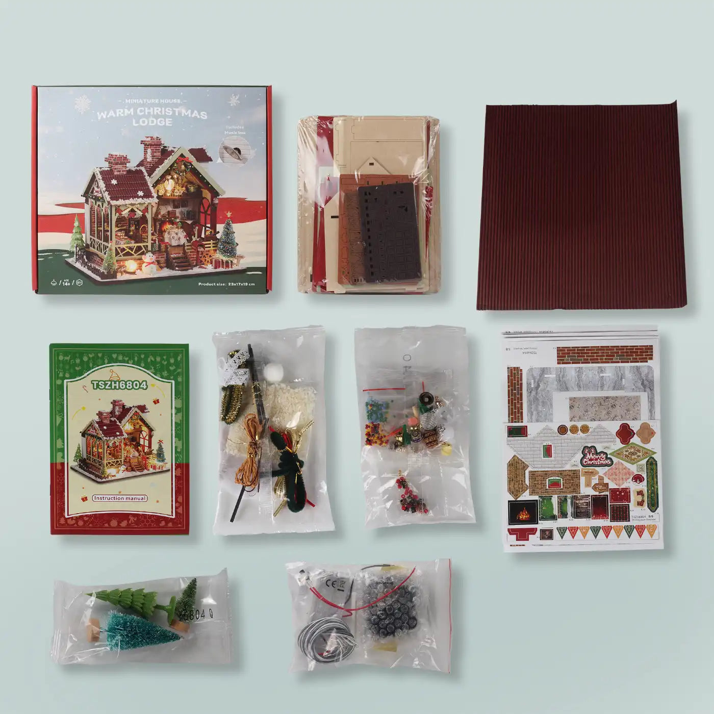 Warm Christmas Lodge – DIY Miniature House Kit with LED Lights & Music Box