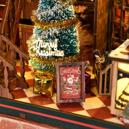 Christmas Shop – DIY Book Nook Kit with LED Touch Lamp and Music Box (3D Wooden Puzzle)