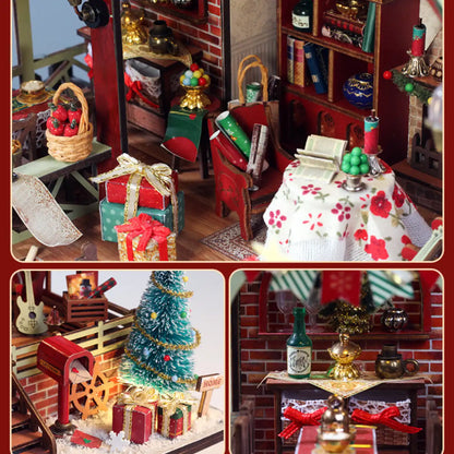 Warm Christmas Lodge – DIY Miniature House Kit with LED Lights & Music Box