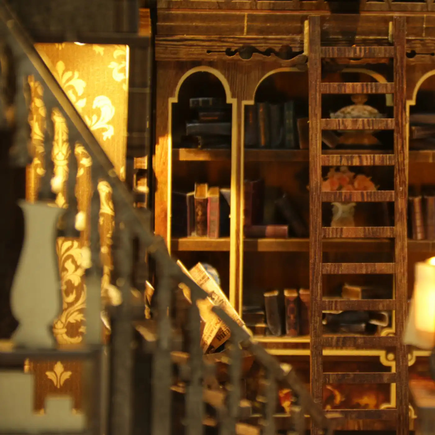 Antique Book Collection Room – DIY Book Nook Kit with LED Touch Lamp (3D wooden puzzle)