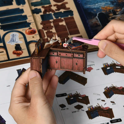 Magical Halloween Night – DIY Book Nook Kit with LED Touch Lamp (3D wooden puzzle)