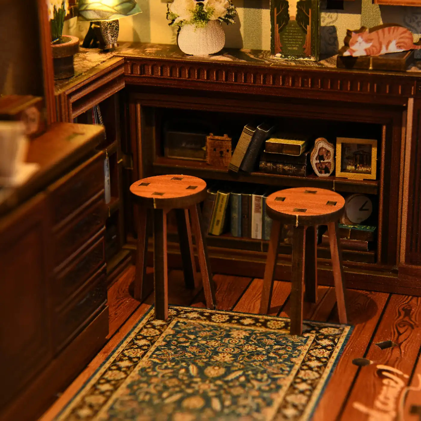 Blue Bookstore Reading Room – DIY Book Nook Kit with LED Touch Lamp (3D wooden puzzle)