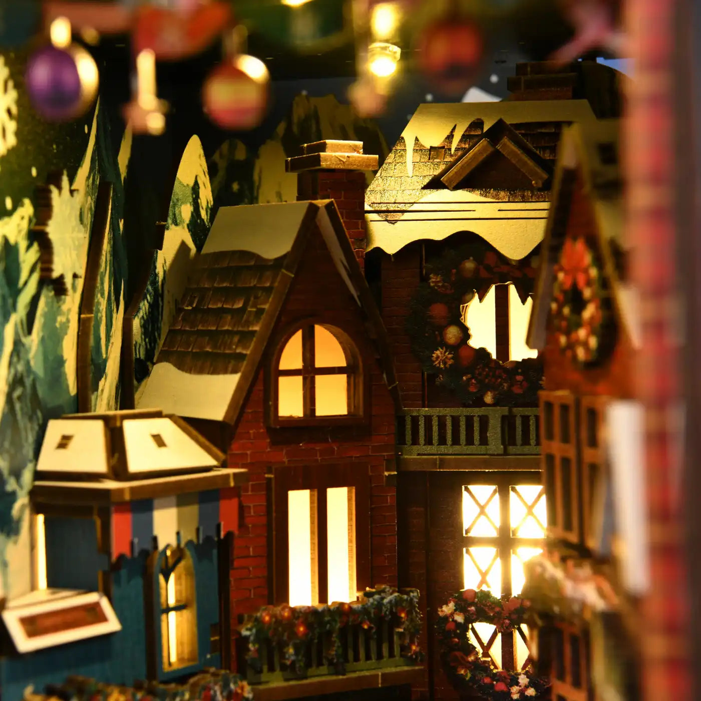 Christmas Street Corner – DIY Book Nook Kit with LED Touch Lamp (3D wooden puzzle)