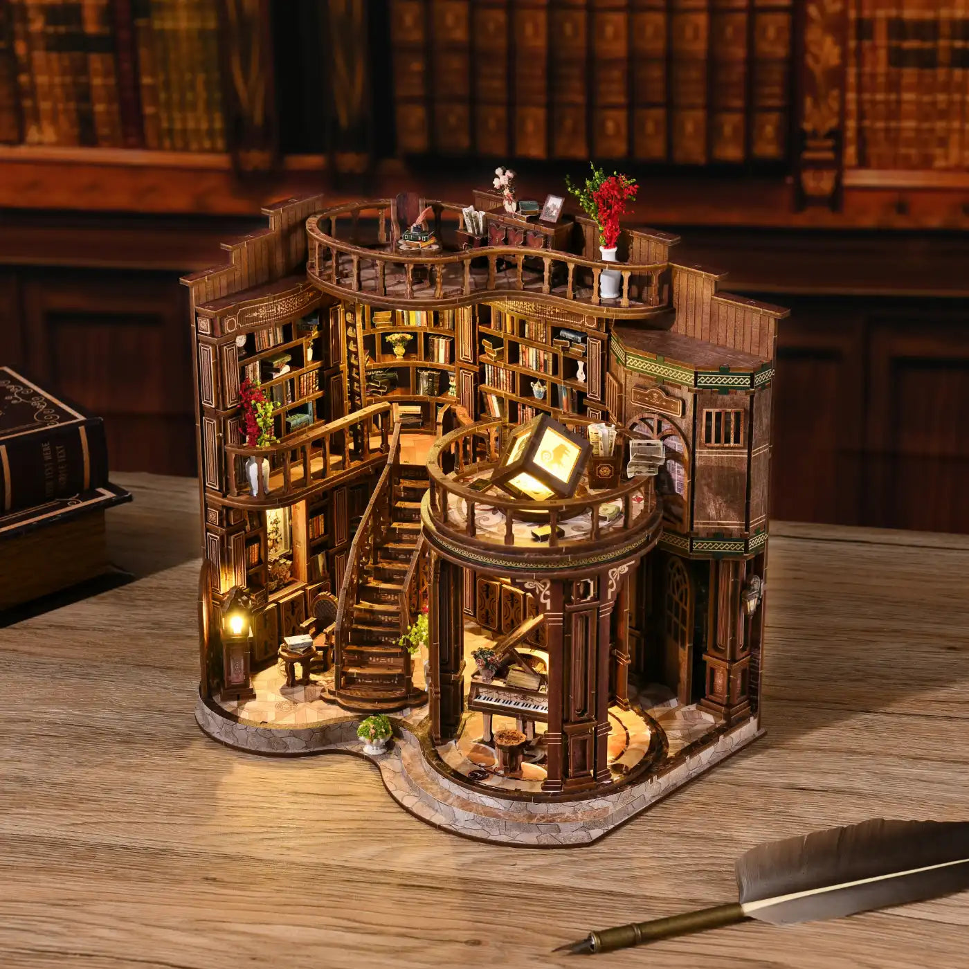 Dreamy Book Hall – DIY Book Nook Kit with LED Touch Lamp (3D wooden puzzle)