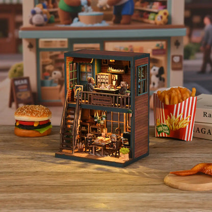 Bear Restaurant – DIY Mini House Kit with LED Touch Light(3D wooden puzzle)