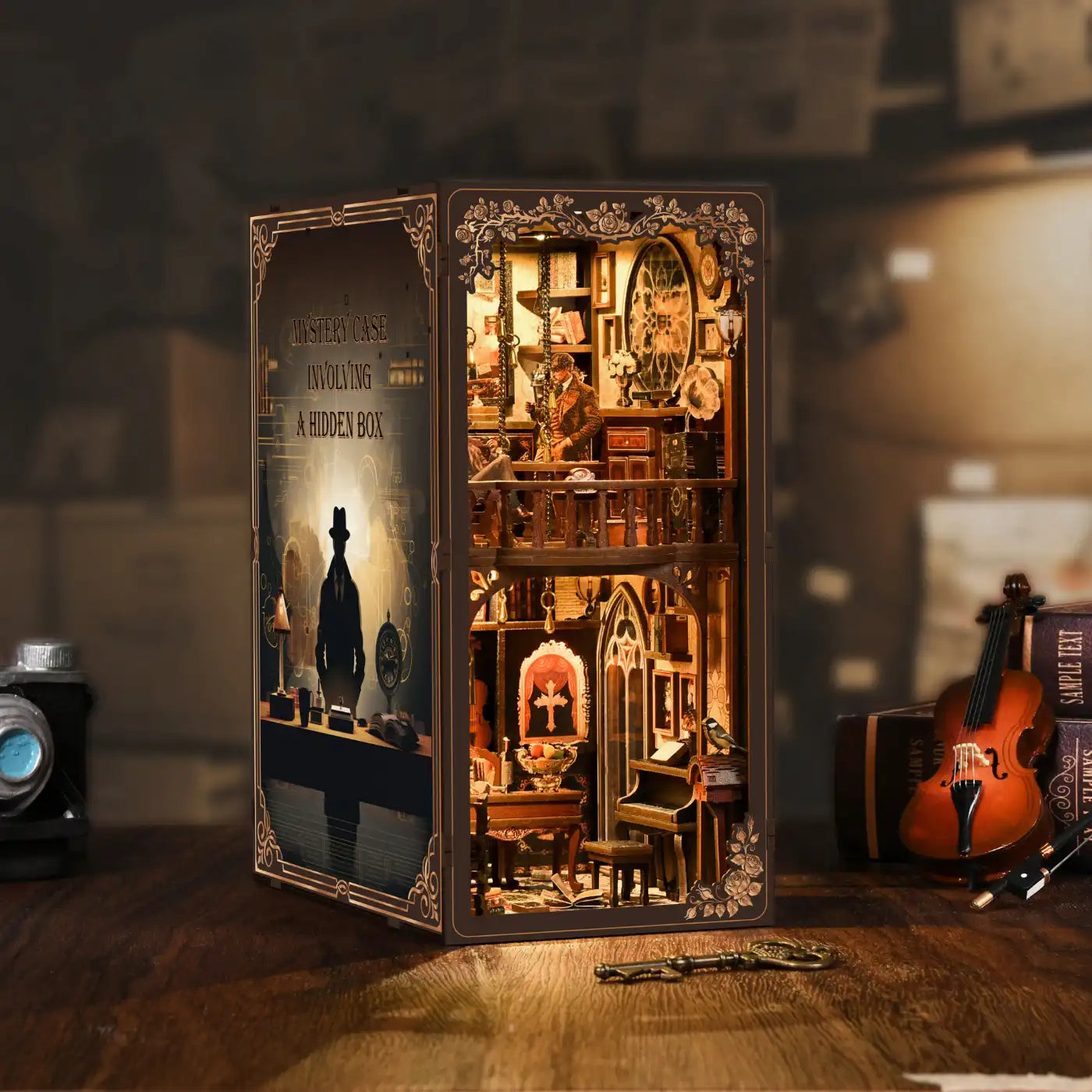 Dark Box Mystery Case – DIY Book Nook Kit with LED Touch Lamp (3D wooden puzzle)