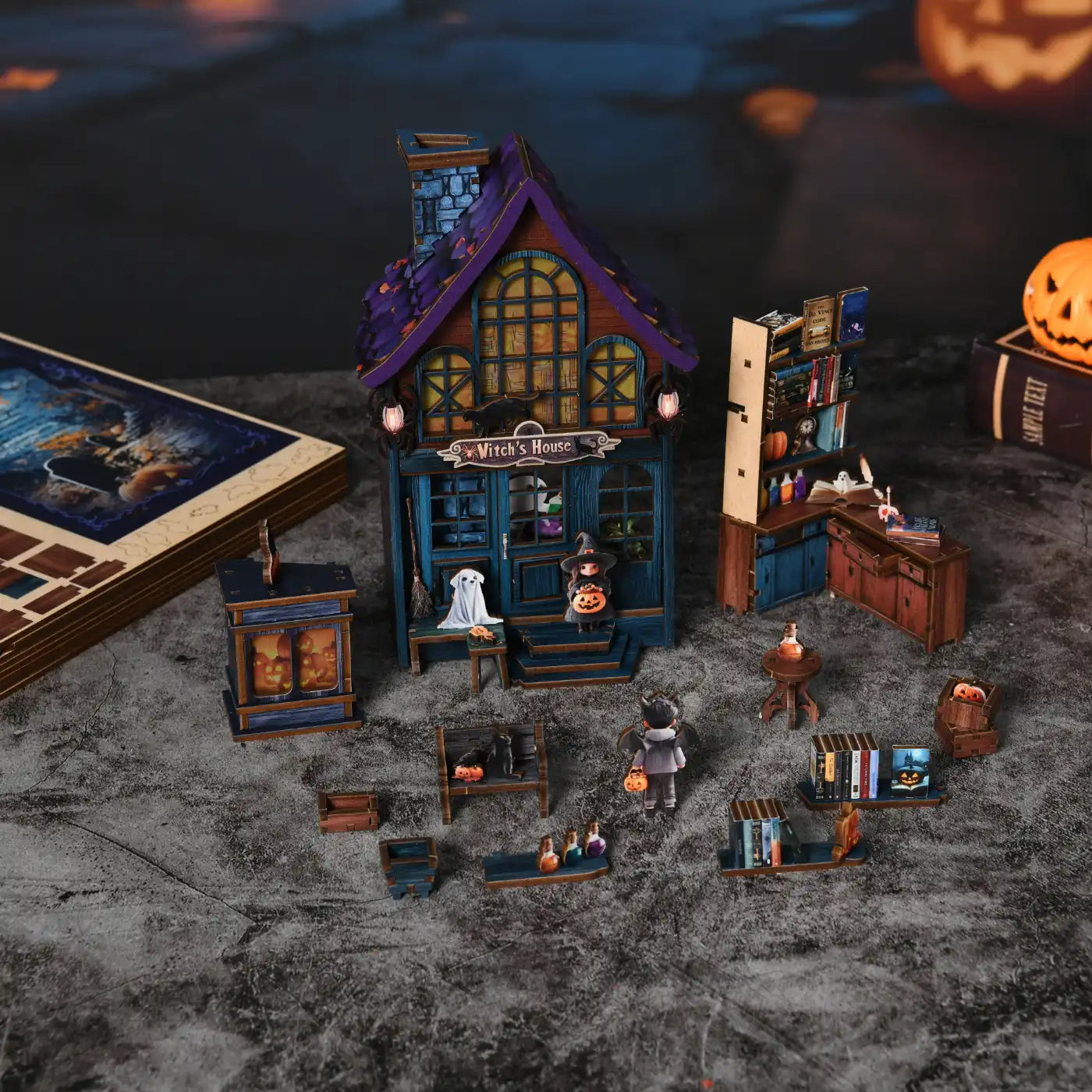 Magical Halloween Night – DIY Book Nook Kit with LED Touch Lamp (3D wooden puzzle)