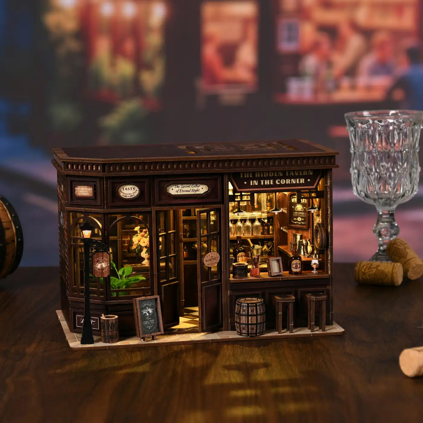 Corner Tavern – DIY Mini House with LED Touch Light(3D wooden puzzle)