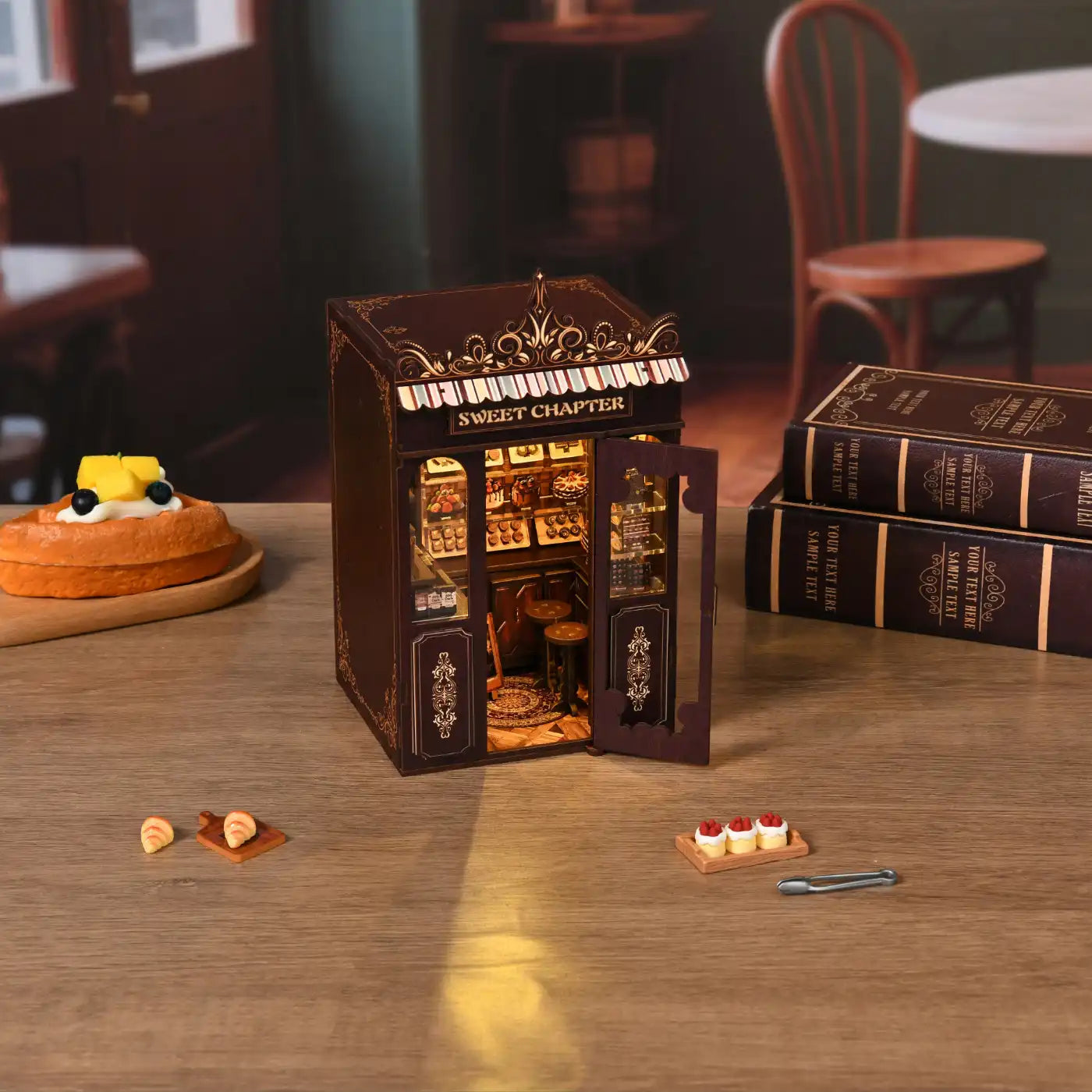 Sweet Chapter Dessert Shop – DIY Book Nook Kit with LED Touch Lamp (3D wooden puzzle)
