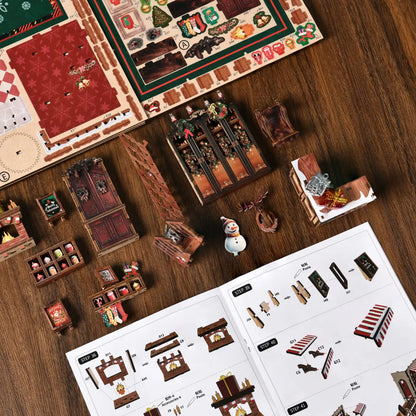 Christmas Shop – DIY Book Nook Kit with LED Touch Lamp and Music Box (3D Wooden Puzzle)