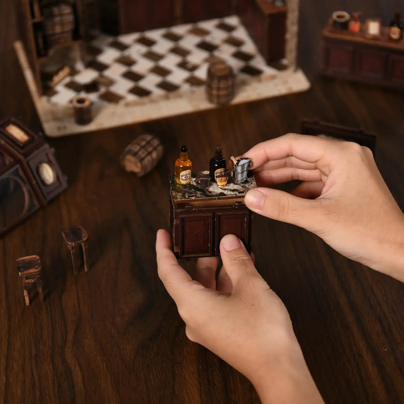 Corner Tavern – DIY Mini House with LED Touch Light(3D wooden puzzle)