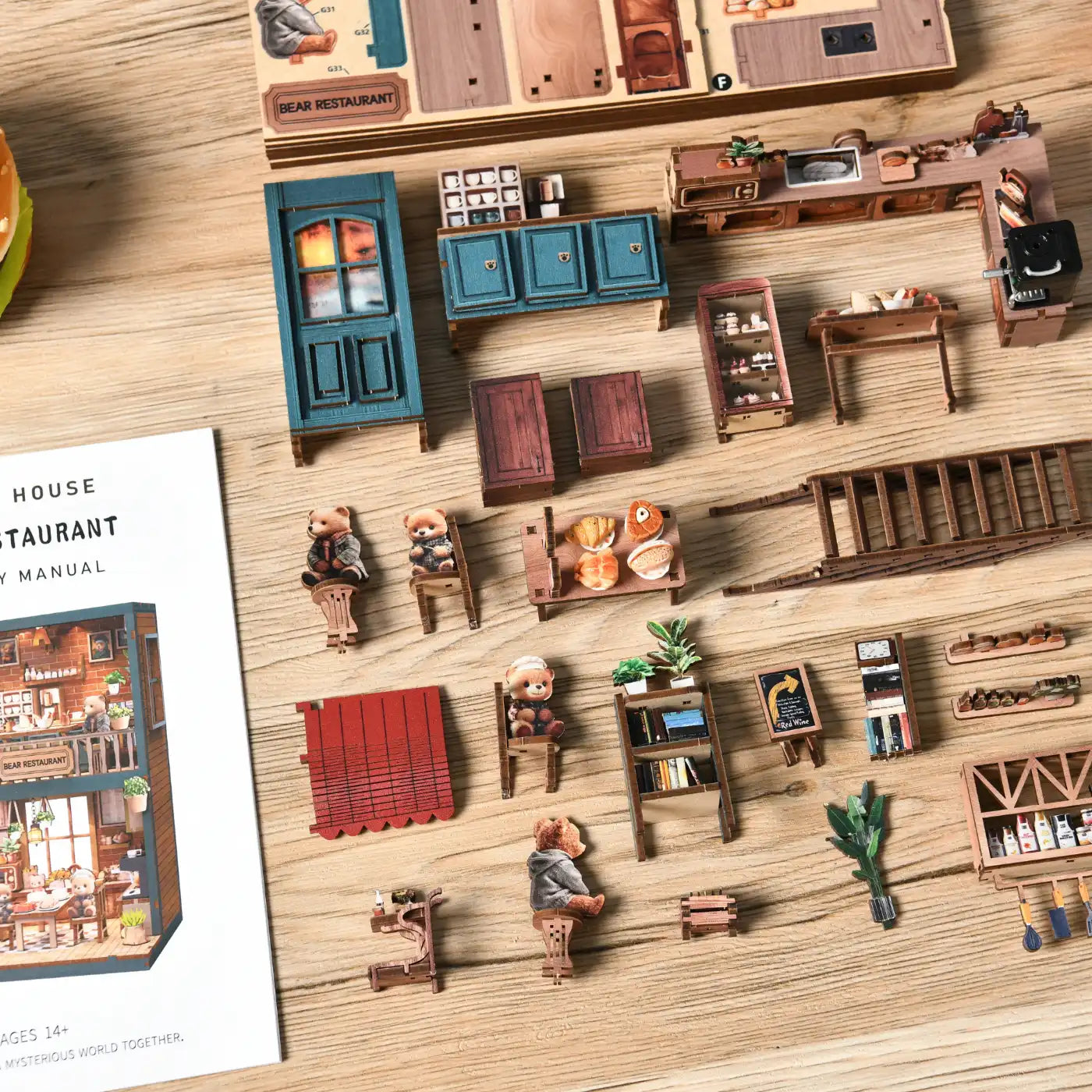 Bear Restaurant – DIY Mini House Kit with LED Touch Light(3D wooden puzzle)