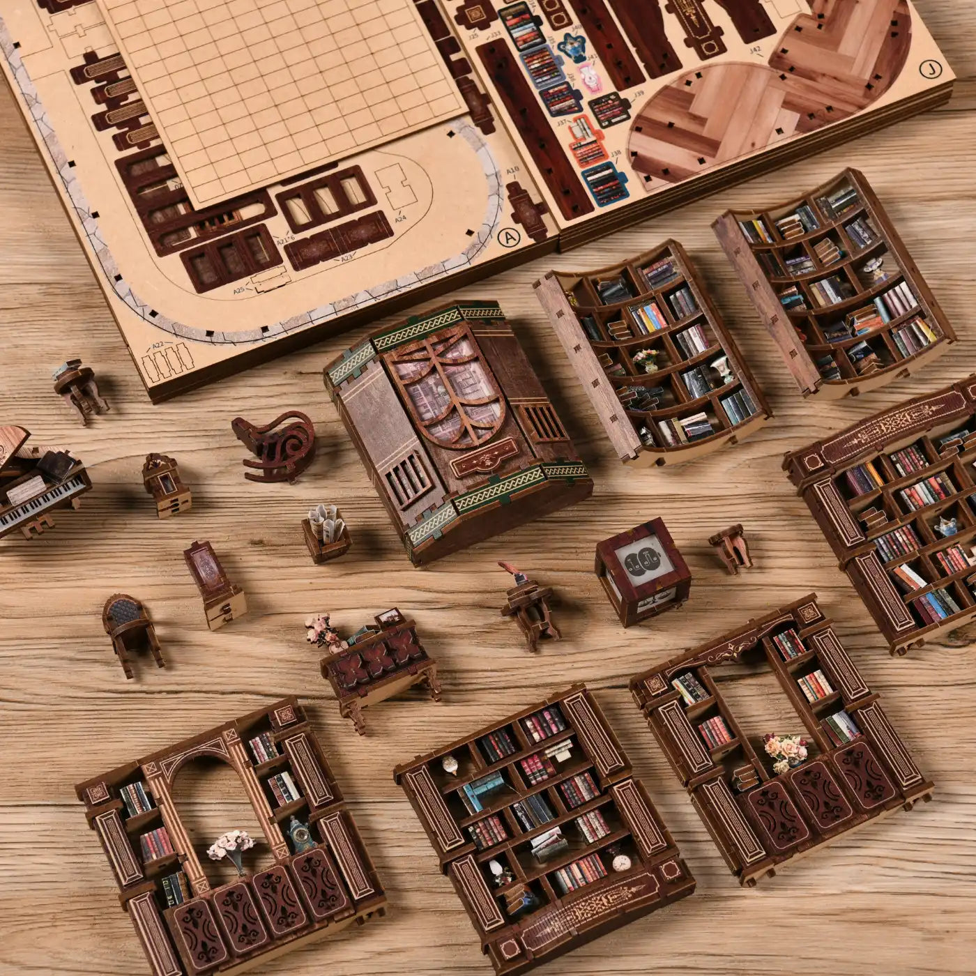 Dreamy Book Hall – DIY Book Nook Kit with LED Touch Lamp (3D wooden puzzle)