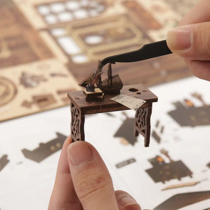 Antique Book Collection Room – DIY Book Nook Kit with LED Touch Lamp (3D wooden puzzle)