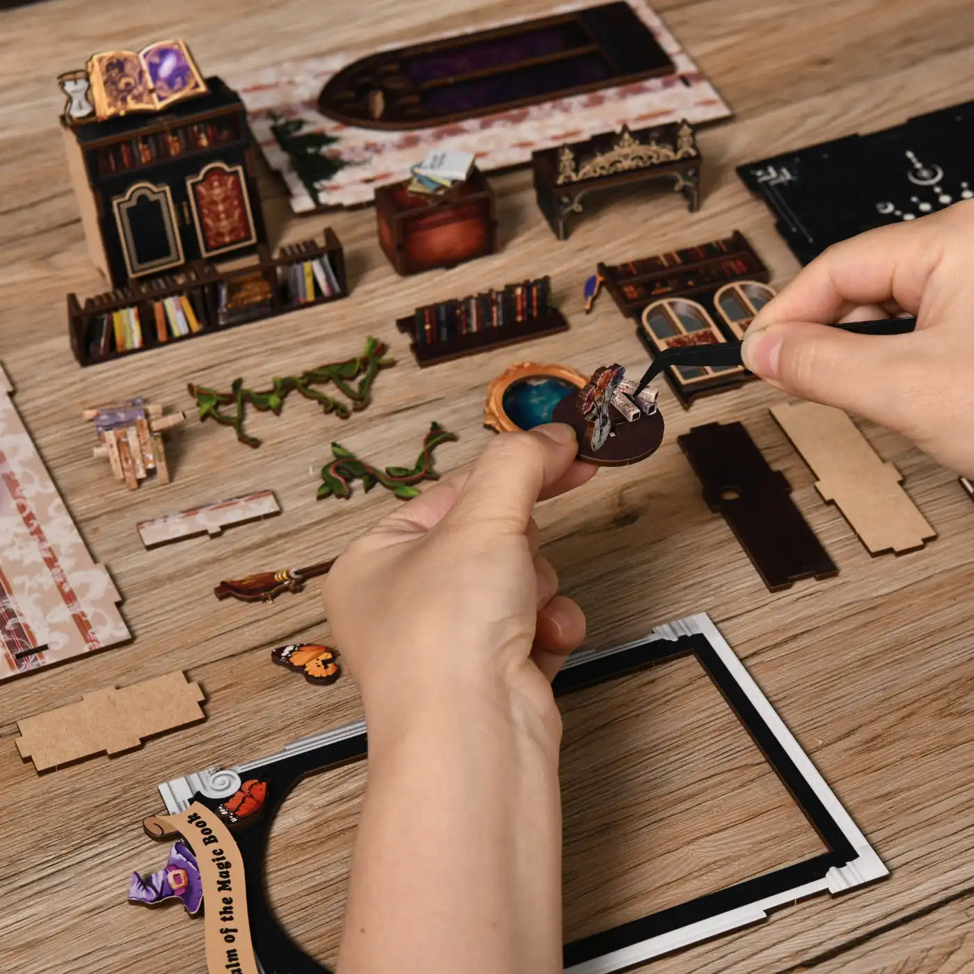 The Realm of the Magic Book – DIY Book Nook Kit (3D Wooden Puzzle)