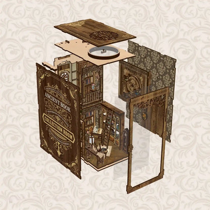 Antique Book Collection Room – DIY Book Nook Kit with LED Touch Lamp (3D wooden puzzle)