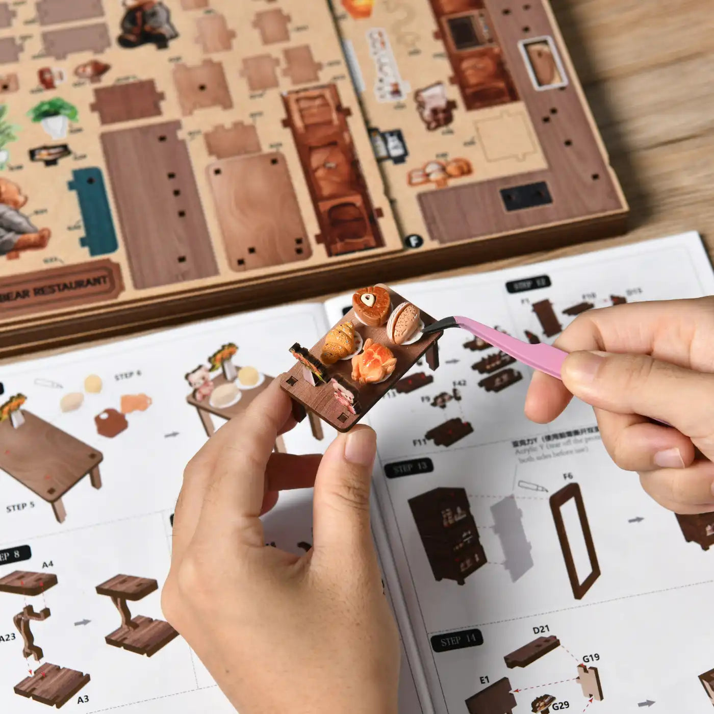 Bear Restaurant – DIY Mini House Kit with LED Touch Light(3D wooden puzzle)