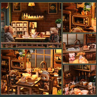 Bear Restaurant – DIY Mini House Kit with LED Touch Light(3D wooden puzzle)