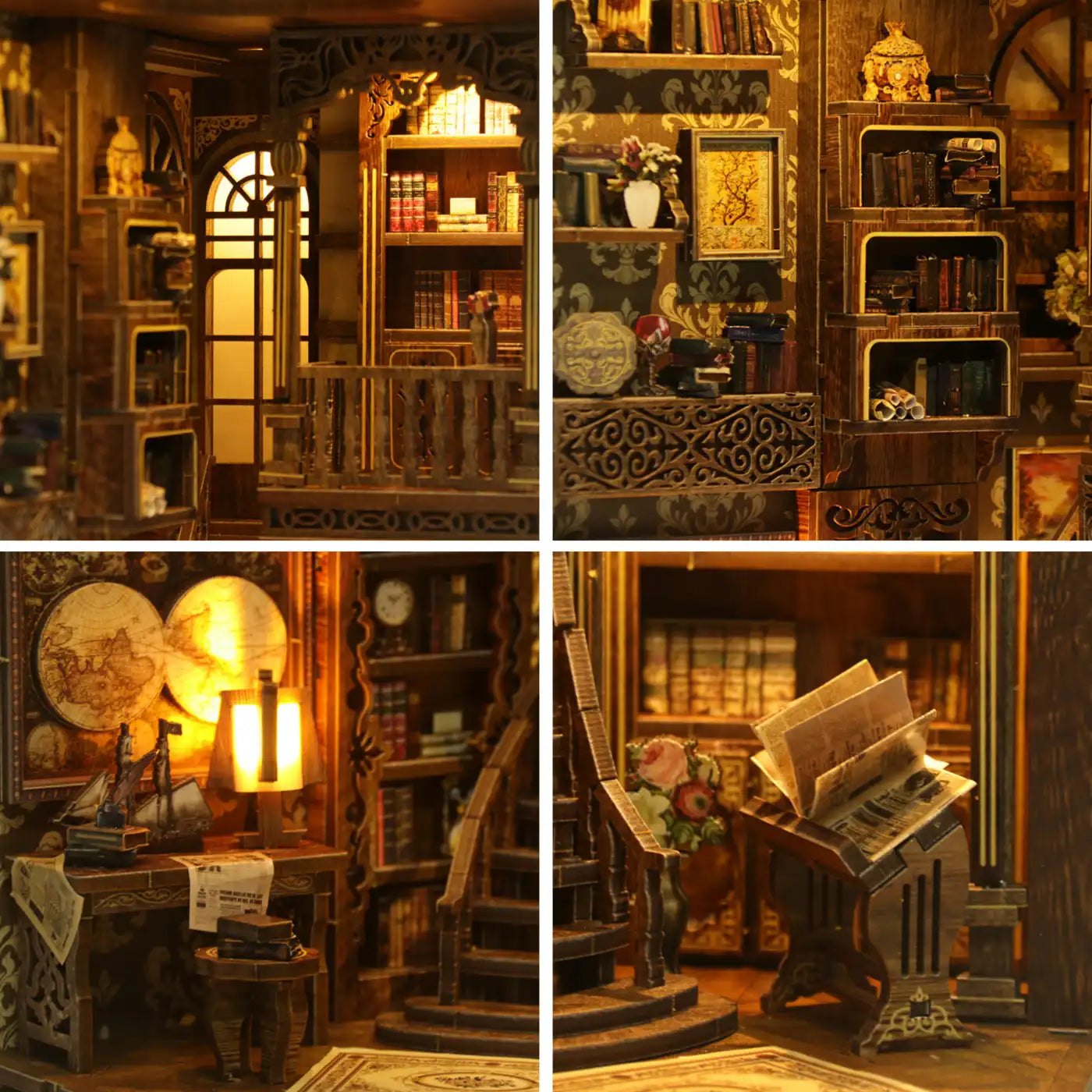 Antique Book Collection Room – DIY Book Nook Kit with LED Touch Lamp (3D wooden puzzle)