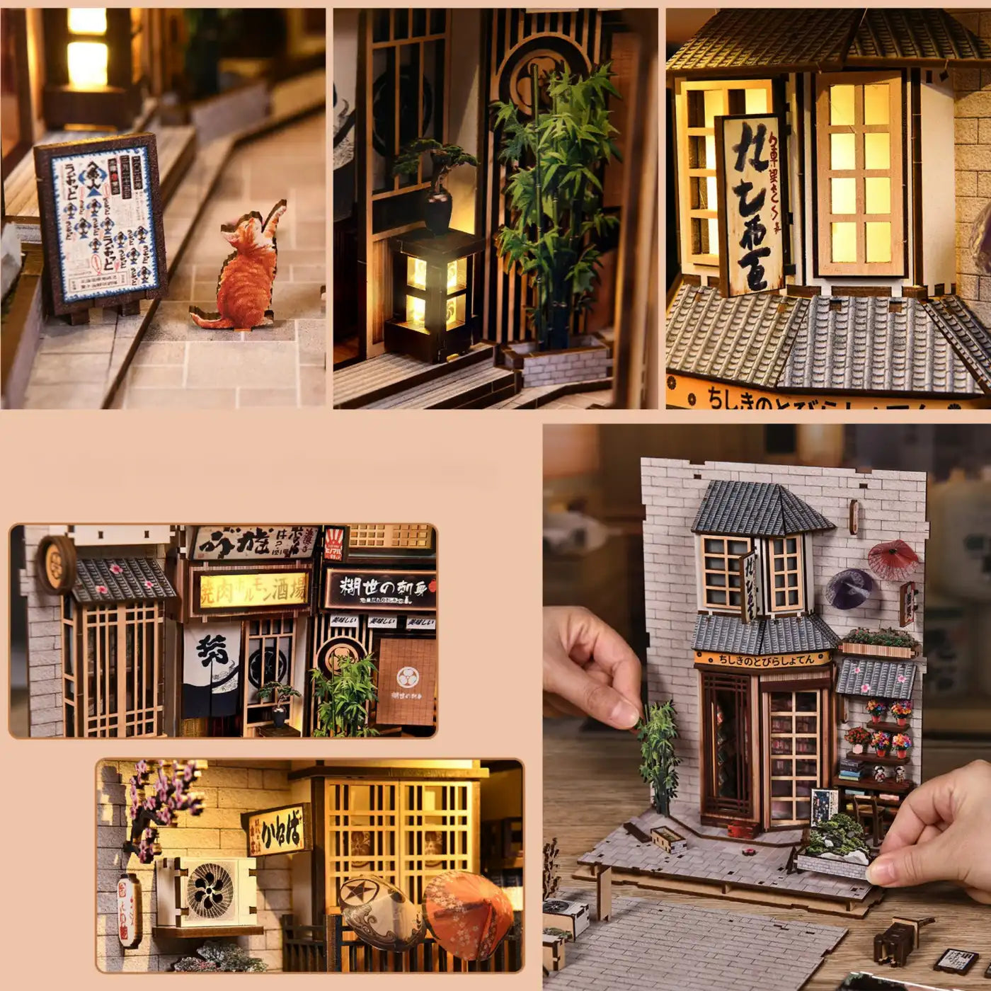 The Alley Waiting for the Cat – DIY Book Nook Kit with LED Touch Lamp (3D wooden puzzle)