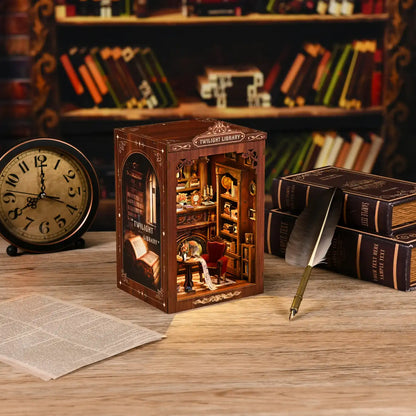 Twilight Library – DIY Book Nook Kit with LED Touch Lamp (3D wooden puzzle)