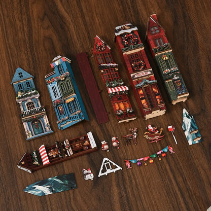 Christmas Street Corner – DIY Book Nook Kit with LED Touch Lamp (3D wooden puzzle)