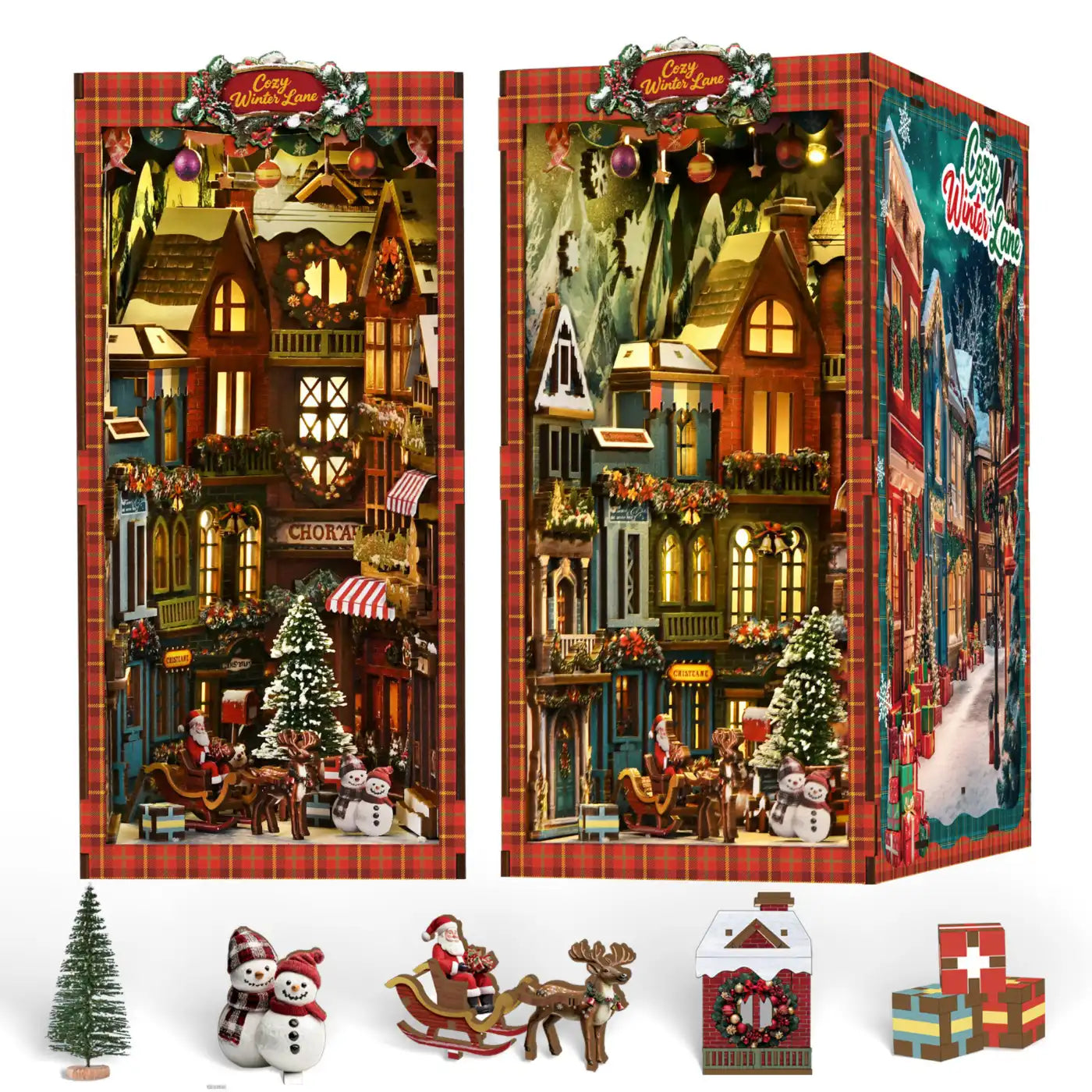 Christmas Street Corner – DIY Book Nook Kit with LED Touch Lamp (3D wooden puzzle)