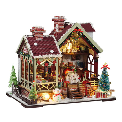 Warm Christmas Lodge – DIY Miniature House Kit with LED Lights & Music Box
