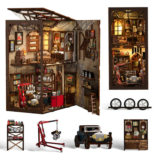 Craftsmanship Repair Shop – DIY Book Nook Kit with LED Touch Lamp (3D wooden puzzle)