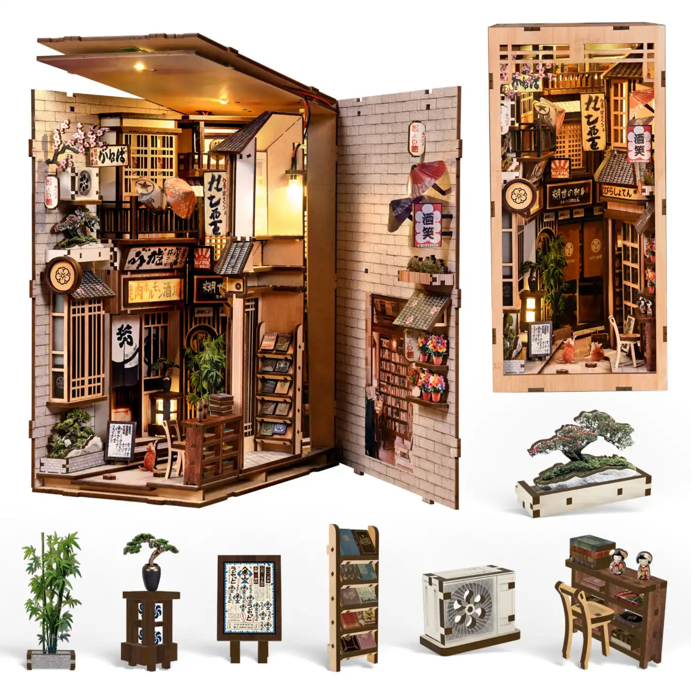 The Alley Waiting for the Cat – DIY Book Nook Kit with LED Touch Lamp (3D wooden puzzle)