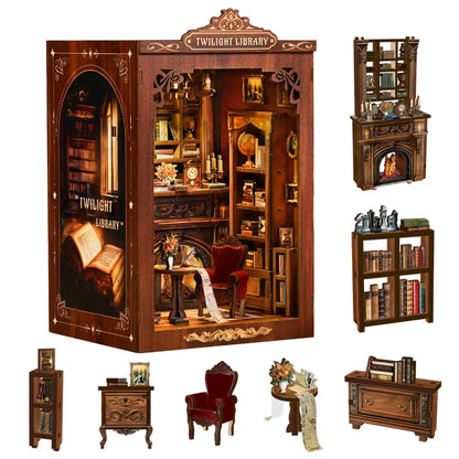 Twilight Library – DIY Book Nook Kit with LED Touch Lamp (3D wooden puzzle)
