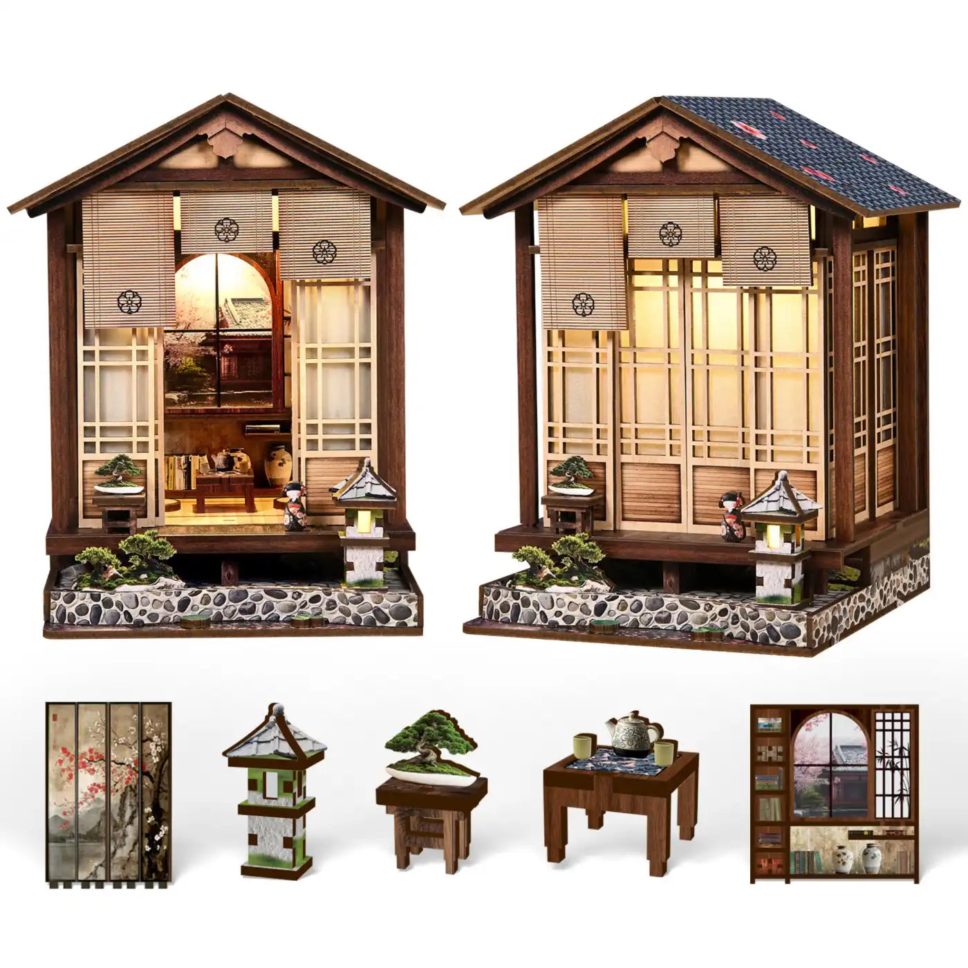 Japanese Garden House – DIY Book Nook Kit with LED Touch Lamp (3D wooden puzzle)