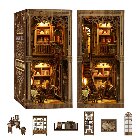 Antique Book Collection Room – DIY Book Nook Kit with LED Touch Lamp (3D wooden puzzle)