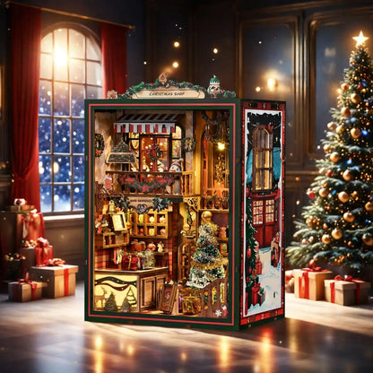 Christmas Shop – DIY Book Nook Kit with LED Touch Lamp and Music Box (3D Wooden Puzzle)