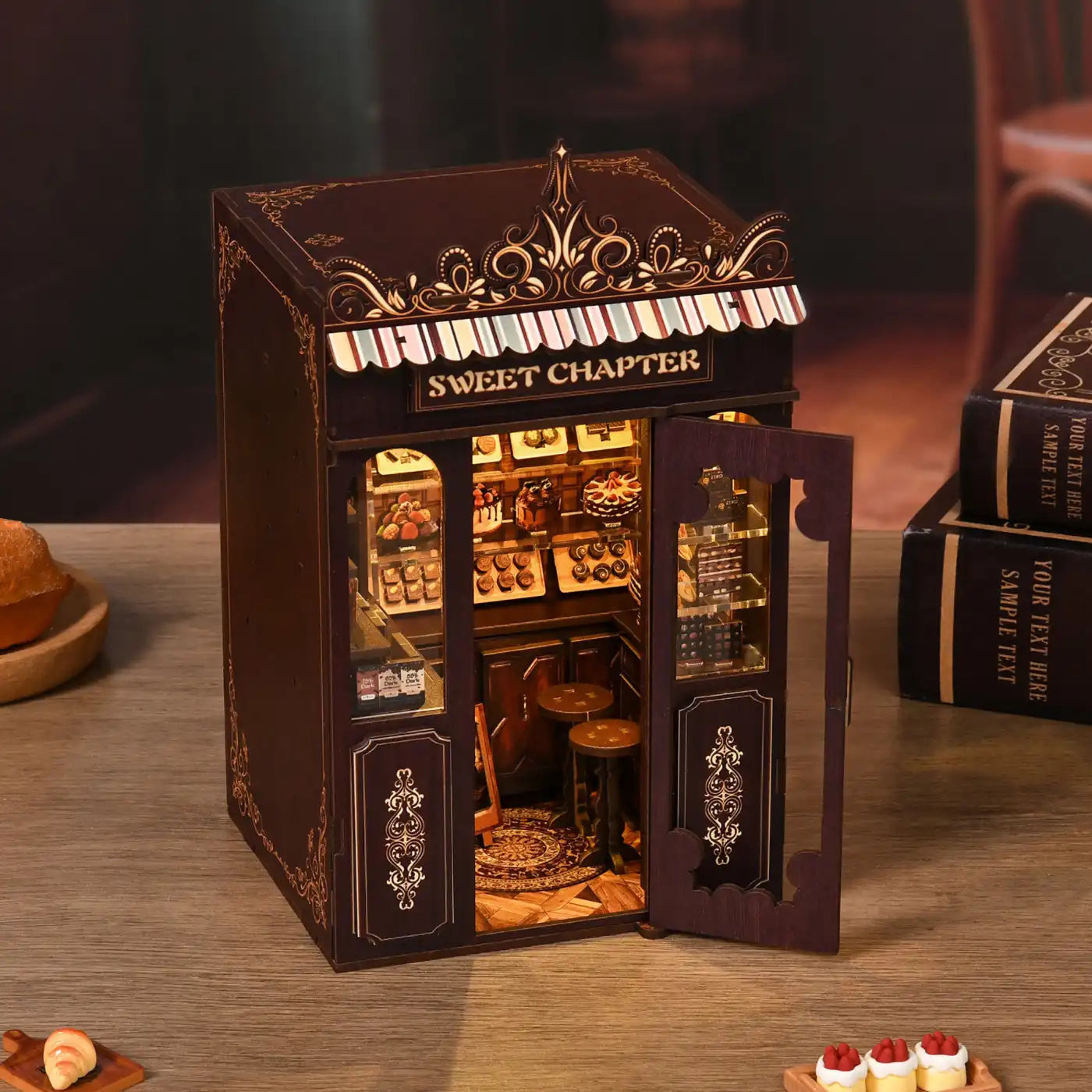 Sweet Chapter Dessert Shop – DIY Book Nook Kit with LED Touch Lamp (3D wooden puzzle)