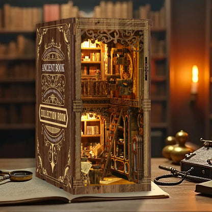 Antique Book Collection Room – DIY Book Nook Kit with LED Touch Lamp (3D wooden puzzle)