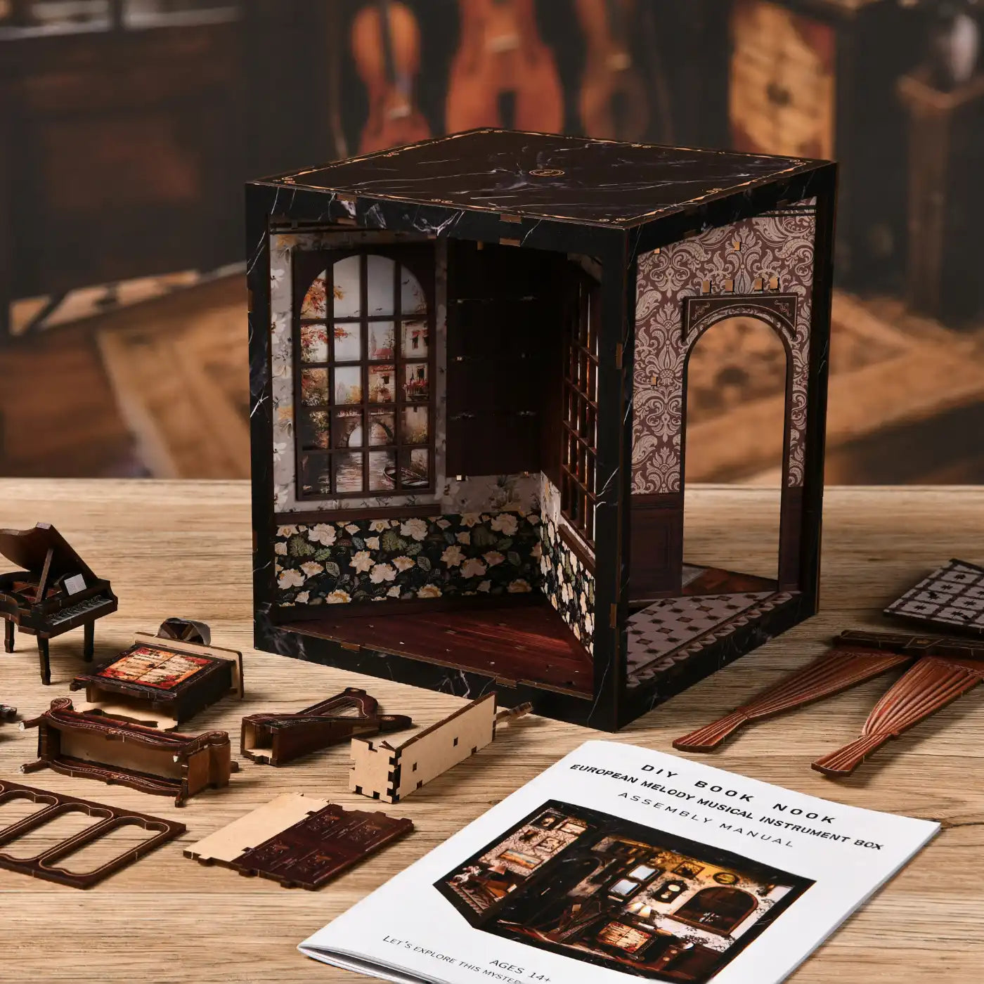 Melody Musical Instrument Box – DIY Book Nook Kit with LED Touch Lamp (3D wooden puzzle)