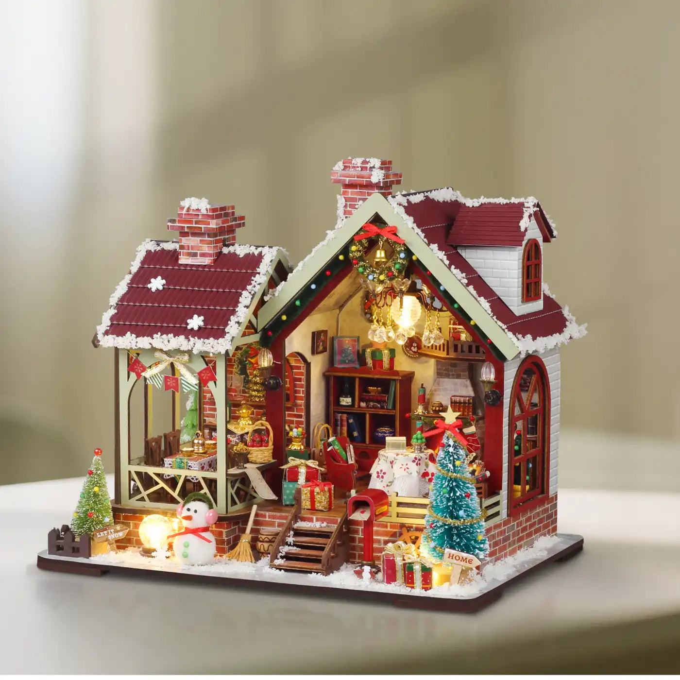 Warm Christmas Lodge – DIY Miniature House Kit with LED Lights & Music Box