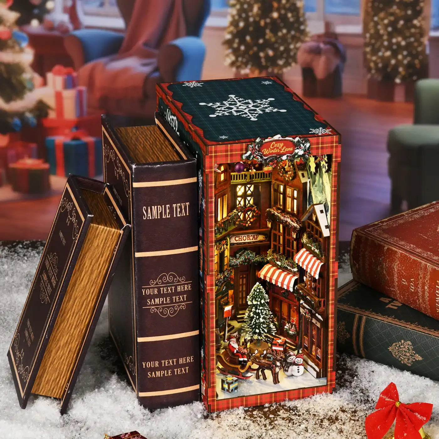 Christmas Street Corner – DIY Book Nook Kit with LED Touch Lamp (3D wooden puzzle)
