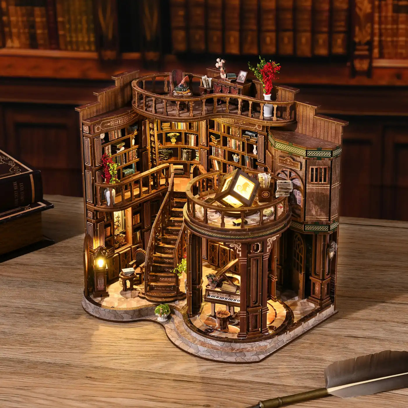 Dreamy Book Hall – DIY Book Nook Kit with LED Touch Lamp (3D wooden puzzle)